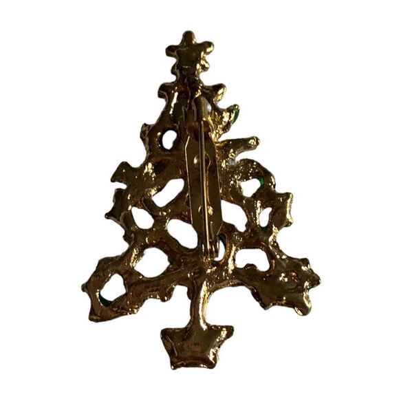 CHRISTMAS Tree Pin Brooch - Green & Red Gold Tone - Picture 3 of 3